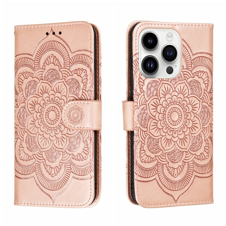 Leder-Handyhülle mit Sonnenmandala-Prägung, Für iPhone 16e / 17e, Für iPhone 17 Pro Max, Für iPhone 17 Pro, Für iPhone 17, Für iPhone Air, Für iPhone 15 Pro Max