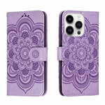 Leder-Handyhülle mit Sonnenmandala-Prägung, Für iPhone 16e / 17e, Für iPhone 17 Pro Max, Für iPhone 17 Pro, Für iPhone 17, Für iPhone Air, Für iPhone 15 Pro Max