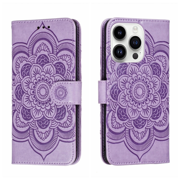 Leder-Handyhülle mit Sonnenmandala-Prägung, Für iPhone 16e / 17e, Für iPhone 17 Pro Max, Für iPhone 17 Pro, Für iPhone 17, Für iPhone Air, Für iPhone 15 Pro Max