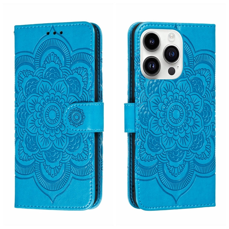 Leder-Handyhülle mit Sonnenmandala-Prägung, Für iPhone 16e / 17e, Für iPhone 17 Pro Max, Für iPhone 17 Pro, Für iPhone 17, Für iPhone Air, Für iPhone 15 Pro Max