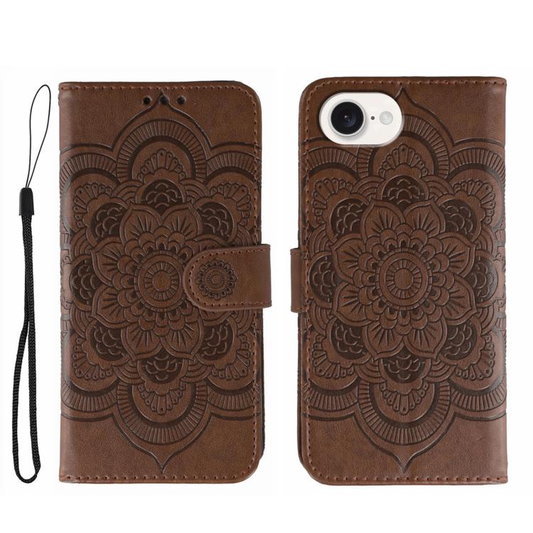 Leder-Handyhülle mit Sonnenmandala-Prägung, Für iPhone 16e / 17e, Für iPhone 17 Pro Max, Für iPhone 17 Pro, Für iPhone 17, Für iPhone Air, Für iPhone 15 Pro Max