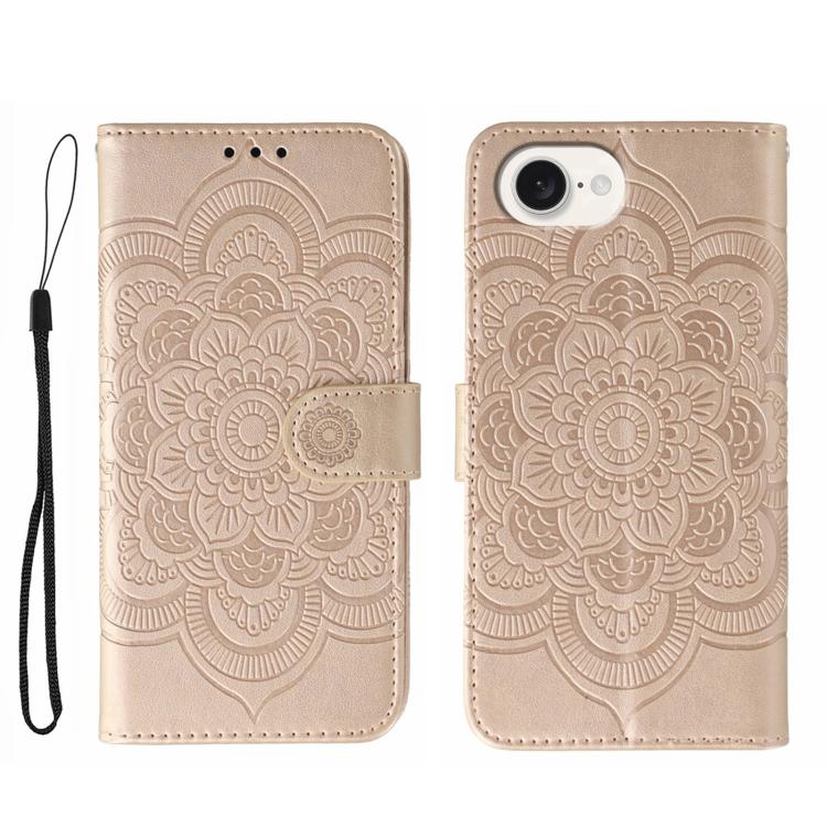 Leder-Handyhülle mit Sonnenmandala-Prägung, Für iPhone 16e / 17e, Für iPhone 17 Pro Max, Für iPhone 17 Pro, Für iPhone 17, Für iPhone Air, Für iPhone 15 Pro Max