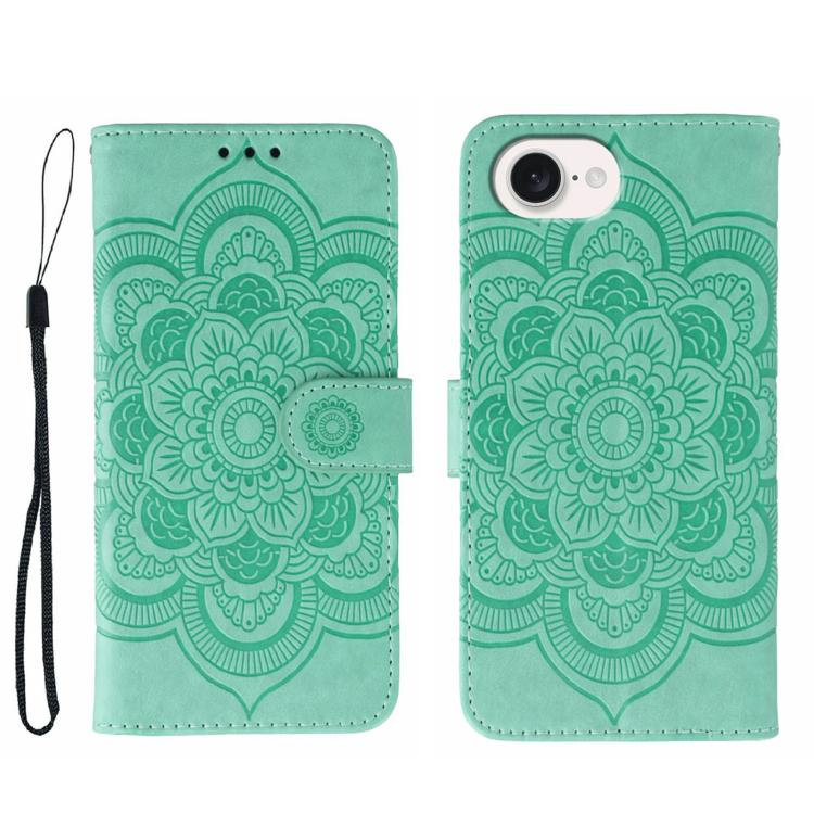 Leder-Handyhülle mit Sonnenmandala-Prägung, Für iPhone 16e / 17e, Für iPhone 17 Pro Max, Für iPhone 17 Pro, Für iPhone 17, Für iPhone Air, Für iPhone 15 Pro Max