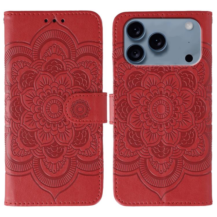 Leder-Handyhülle mit Sonnenmandala-Prägung, Für iPhone 16e / 17e, Für iPhone 17 Pro Max, Für iPhone 17 Pro, Für iPhone 17, Für iPhone Air, Für iPhone 15 Pro Max