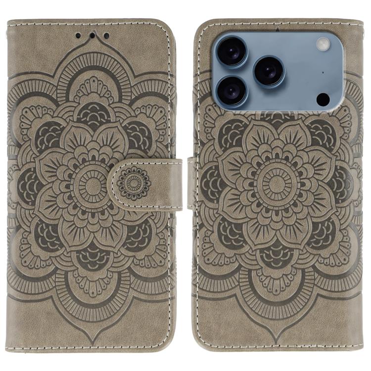 Leder-Handyhülle mit Sonnenmandala-Prägung, Für iPhone 16e / 17e, Für iPhone 17 Pro Max, Für iPhone 17 Pro, Für iPhone 17, Für iPhone Air, Für iPhone 15 Pro Max