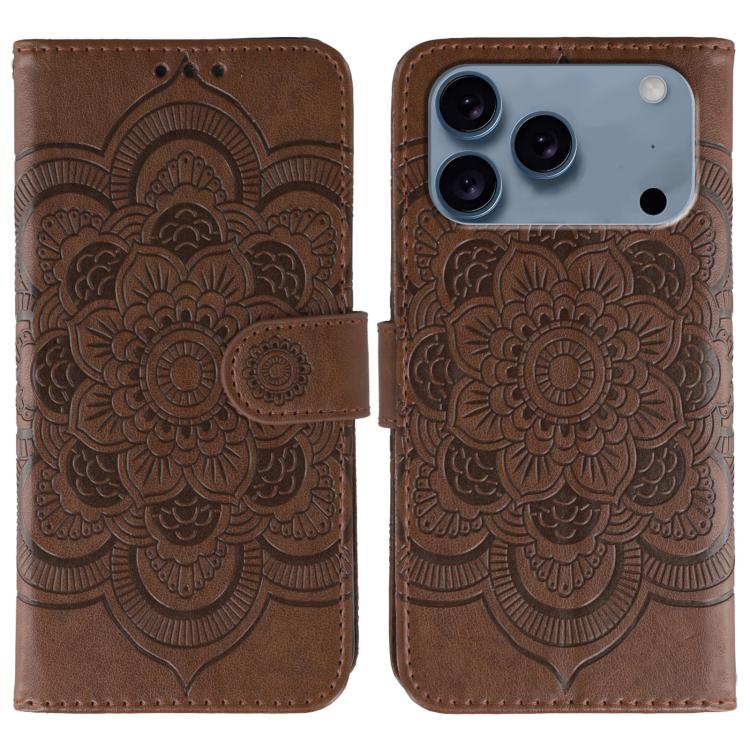 Leder-Handyhülle mit Sonnenmandala-Prägung, Für iPhone 16e / 17e, Für iPhone 17 Pro Max, Für iPhone 17 Pro, Für iPhone 17, Für iPhone Air, Für iPhone 15 Pro Max