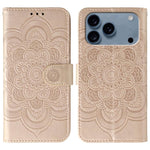 Leder-Handyhülle mit Sonnenmandala-Prägung, Für iPhone 16e / 17e, Für iPhone 17 Pro Max, Für iPhone 17 Pro, Für iPhone 17, Für iPhone Air, Für iPhone 15 Pro Max