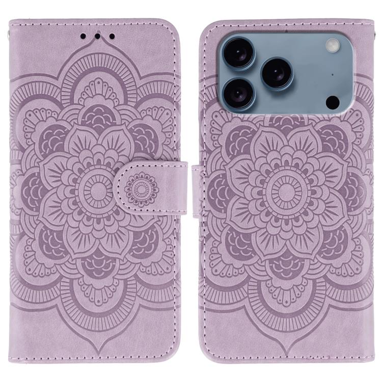 Leder-Handyhülle mit Sonnenmandala-Prägung, Für iPhone 16e / 17e, Für iPhone 17 Pro Max, Für iPhone 17 Pro, Für iPhone 17, Für iPhone Air, Für iPhone 15 Pro Max