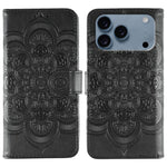 Leder-Handyhülle mit Sonnenmandala-Prägung, Für iPhone 16e / 17e, Für iPhone 17 Pro Max, Für iPhone 17 Pro, Für iPhone 17, Für iPhone Air, Für iPhone 15 Pro Max