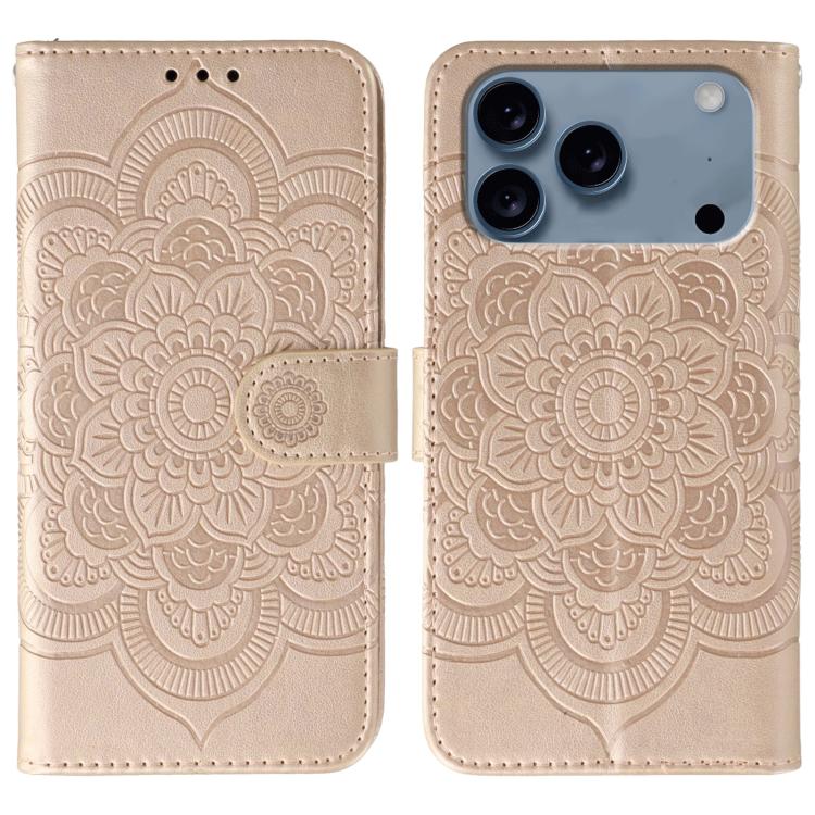Leder-Handyhülle mit Sonnenmandala-Prägung, Für iPhone 16e / 17e, Für iPhone 17 Pro Max, Für iPhone 17 Pro, Für iPhone 17, Für iPhone Air, Für iPhone 15 Pro Max