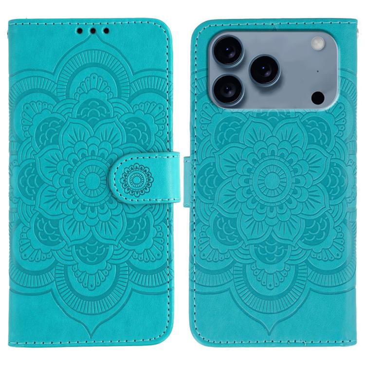 Leder-Handyhülle mit Sonnenmandala-Prägung, Für iPhone 16e / 17e, Für iPhone 17 Pro Max, Für iPhone 17 Pro, Für iPhone 17, Für iPhone Air, Für iPhone 15 Pro Max