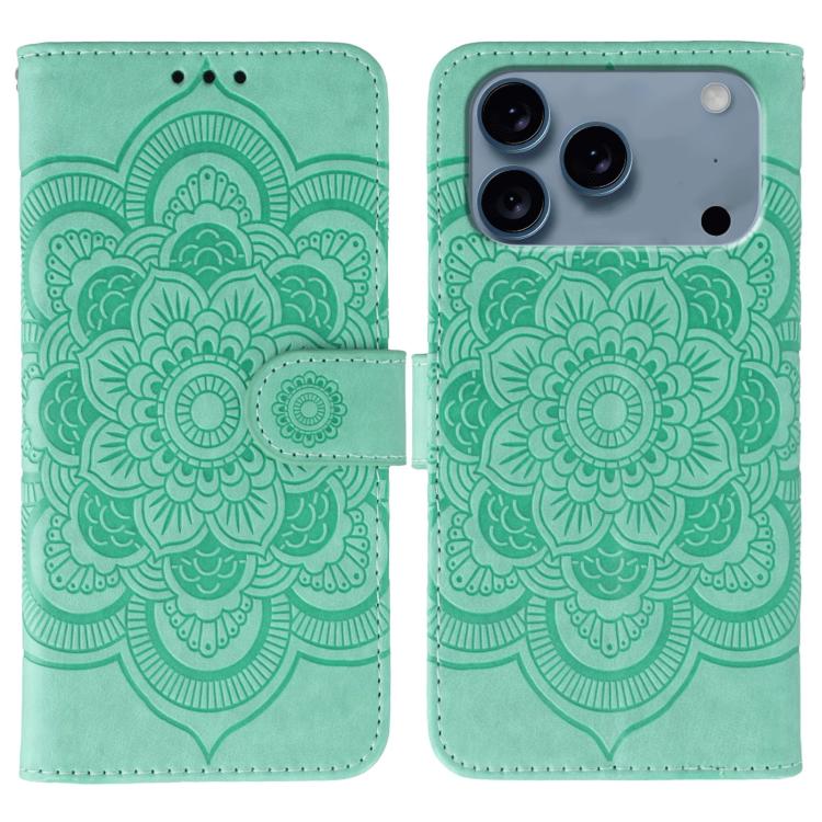 Leder-Handyhülle mit Sonnenmandala-Prägung, Für iPhone 16e / 17e, Für iPhone 17 Pro Max, Für iPhone 17 Pro, Für iPhone 17, Für iPhone Air, Für iPhone 15 Pro Max