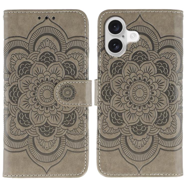 Leder-Handyhülle mit Sonnenmandala-Prägung, Für iPhone 16e / 17e, Für iPhone 17 Pro Max, Für iPhone 17 Pro, Für iPhone 17, Für iPhone Air, Für iPhone 15 Pro Max