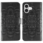 Leder-Handyhülle mit Sonnenmandala-Prägung, Für iPhone 16e / 17e, Für iPhone 17 Pro Max, Für iPhone 17 Pro, Für iPhone 17, Für iPhone Air, Für iPhone 15 Pro Max