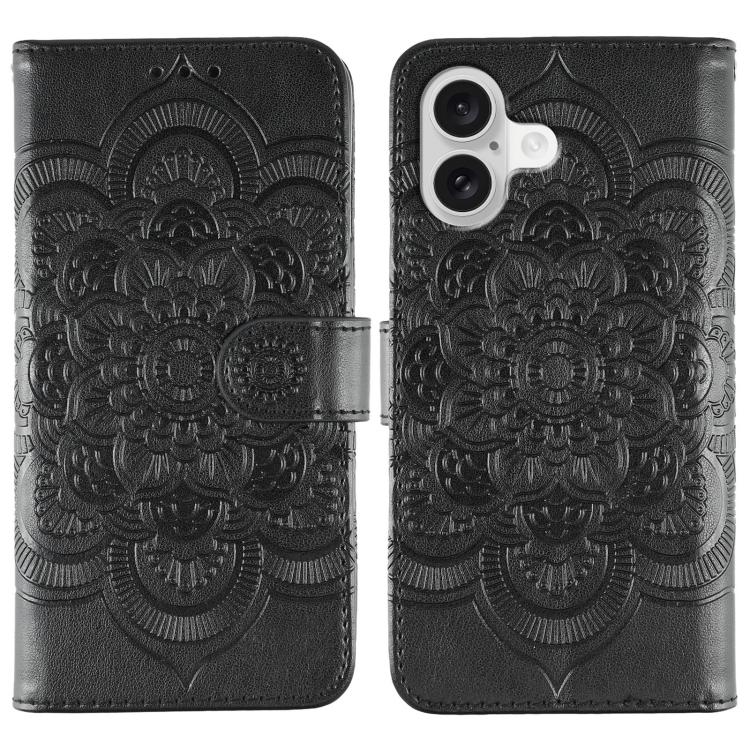 Leder-Handyhülle mit Sonnenmandala-Prägung, Für iPhone 16e / 17e, Für iPhone 17 Pro Max, Für iPhone 17 Pro, Für iPhone 17, Für iPhone Air, Für iPhone 15 Pro Max