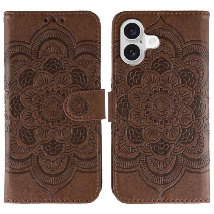 Leder-Handyhülle mit Sonnenmandala-Prägung, Für iPhone 16e / 17e, Für iPhone 17 Pro Max, Für iPhone 17 Pro, Für iPhone 17, Für iPhone Air, Für iPhone 15 Pro Max
