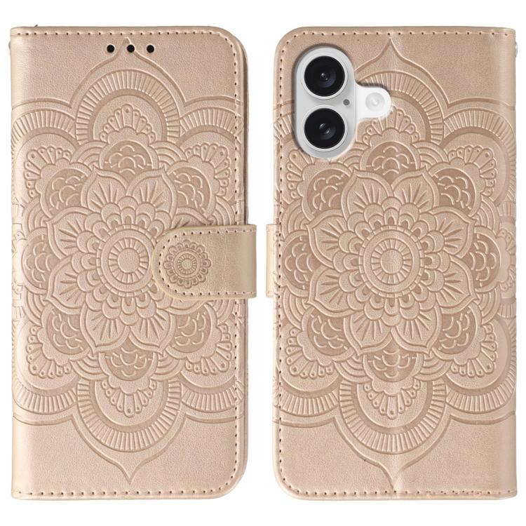 Leder-Handyhülle mit Sonnenmandala-Prägung, Für iPhone 16e / 17e, Für iPhone 17 Pro Max, Für iPhone 17 Pro, Für iPhone 17, Für iPhone Air, Für iPhone 15 Pro Max
