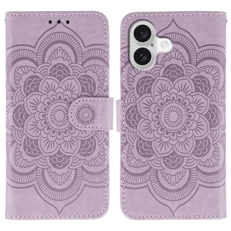 Leder-Handyhülle mit Sonnenmandala-Prägung, Für iPhone 16e / 17e, Für iPhone 17 Pro Max, Für iPhone 17 Pro, Für iPhone 17, Für iPhone Air, Für iPhone 15 Pro Max