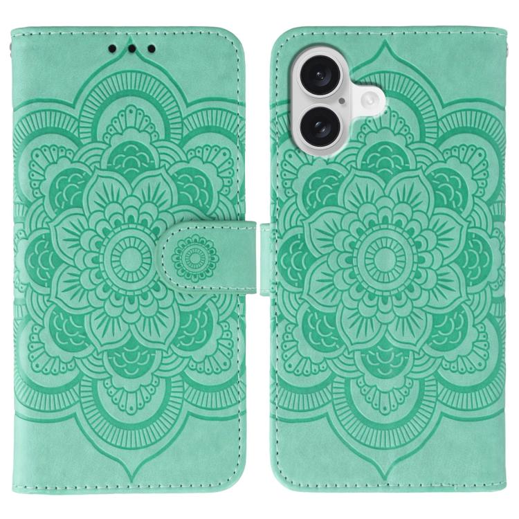 Leder-Handyhülle mit Sonnenmandala-Prägung, Für iPhone 16e / 17e, Für iPhone 17 Pro Max, Für iPhone 17 Pro, Für iPhone 17, Für iPhone Air, Für iPhone 15 Pro Max