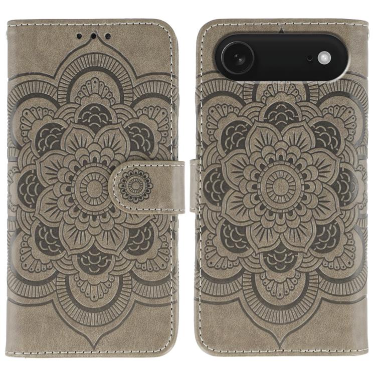 Leder-Handyhülle mit Sonnenmandala-Prägung, Für iPhone 16e / 17e, Für iPhone 17 Pro Max, Für iPhone 17 Pro, Für iPhone 17, Für iPhone Air, Für iPhone 15 Pro Max