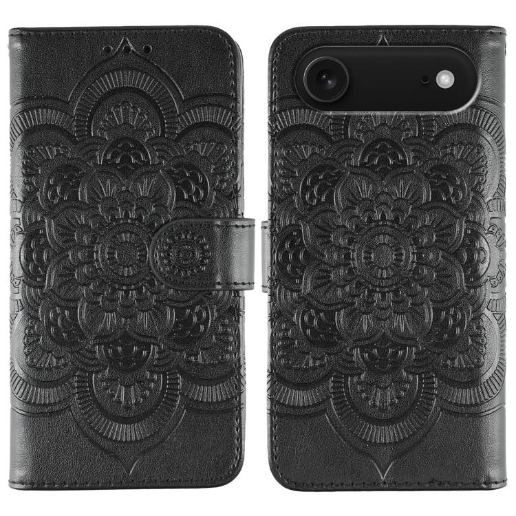 Leder-Handyhülle mit Sonnenmandala-Prägung, Für iPhone 16e / 17e, Für iPhone 17 Pro Max, Für iPhone 17 Pro, Für iPhone 17, Für iPhone Air, Für iPhone 15 Pro Max