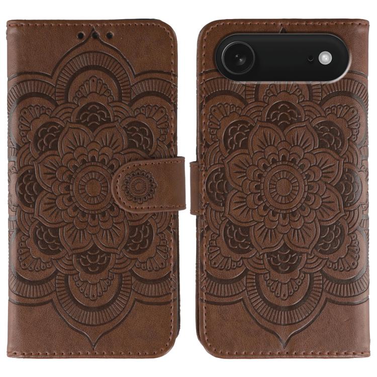 Leder-Handyhülle mit Sonnenmandala-Prägung, Für iPhone 16e / 17e, Für iPhone 17 Pro Max, Für iPhone 17 Pro, Für iPhone 17, Für iPhone Air, Für iPhone 15 Pro Max
