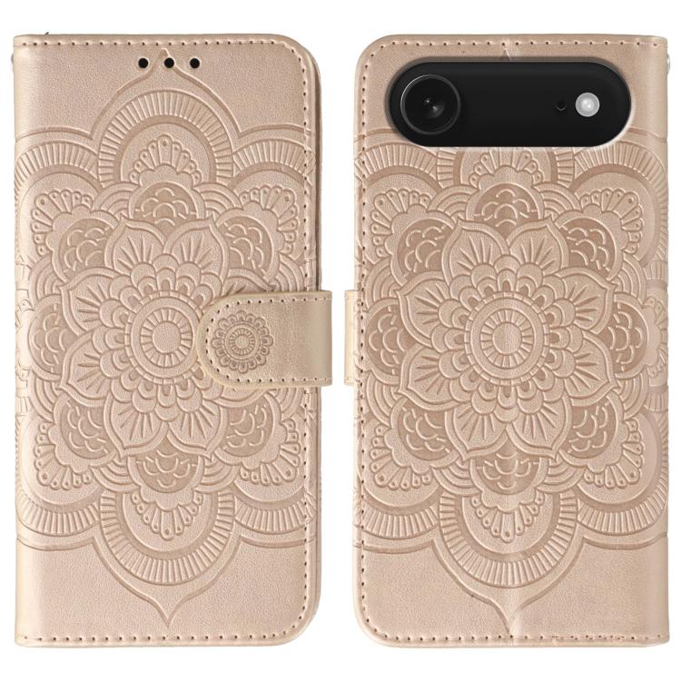 Leder-Handyhülle mit Sonnenmandala-Prägung, Für iPhone 16e / 17e, Für iPhone 17 Pro Max, Für iPhone 17 Pro, Für iPhone 17, Für iPhone Air, Für iPhone 15 Pro Max