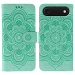 Leder-Handyhülle mit Sonnenmandala-Prägung, Für iPhone 16e / 17e, Für iPhone 17 Pro Max, Für iPhone 17 Pro, Für iPhone 17, Für iPhone Air, Für iPhone 15 Pro Max