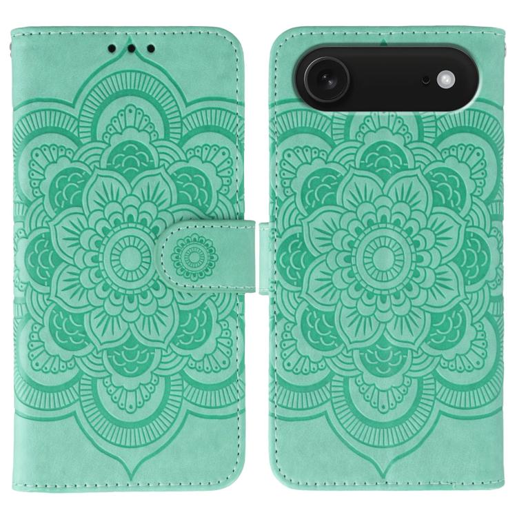 Leder-Handyhülle mit Sonnenmandala-Prägung, Für iPhone 16e / 17e, Für iPhone 17 Pro Max, Für iPhone 17 Pro, Für iPhone 17, Für iPhone Air, Für iPhone 15 Pro Max