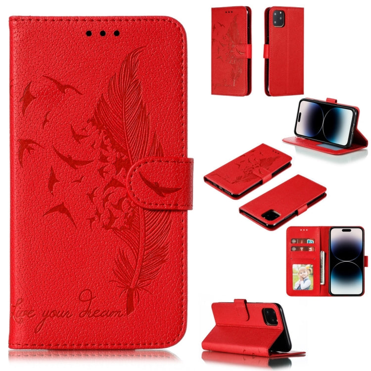 Handyhülle aus Leder mit Feder- und Litschi-Muster, für iPhone 17 Pro Max, für iPhone 17 Pro, für iPhone 17, für iPhone Air, für iPhone 15 Pro Max, für iPhone 15 Pro, für iPhone 15 Plus, für iPhone 15