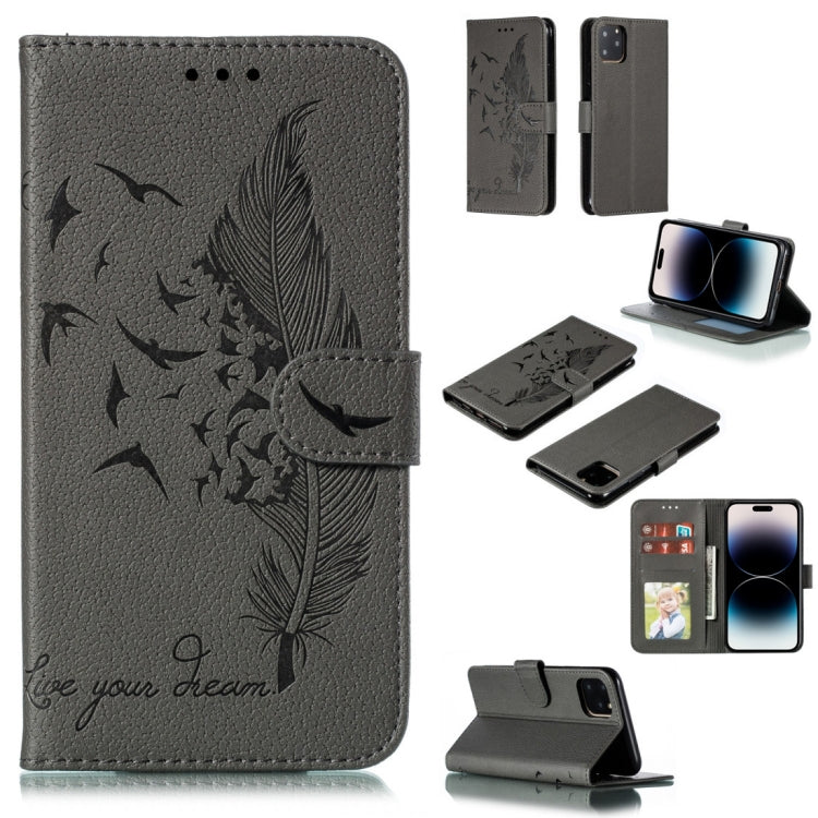 Handyhülle aus Leder mit Feder- und Litschi-Muster, für iPhone 17 Pro Max, für iPhone 17 Pro, für iPhone 17, für iPhone Air, für iPhone 15 Pro Max, für iPhone 15 Pro, für iPhone 15 Plus, für iPhone 15