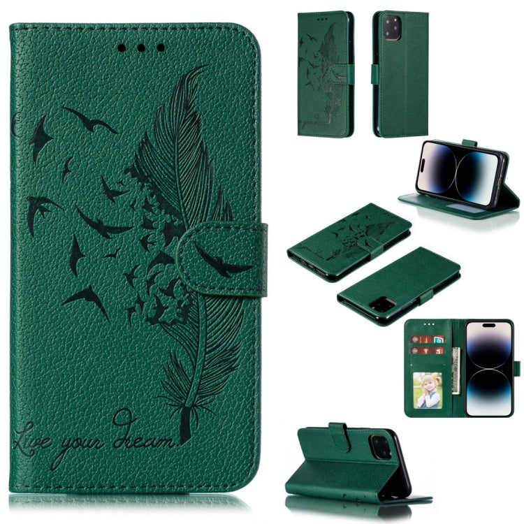 Handyhülle aus Leder mit Feder- und Litschi-Muster, für iPhone 17 Pro Max, für iPhone 17 Pro, für iPhone 17, für iPhone Air, für iPhone 15 Pro Max, für iPhone 15 Pro, für iPhone 15 Plus, für iPhone 15