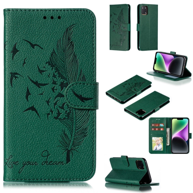 Handyhülle aus Leder mit Feder- und Litschi-Muster, für iPhone 17 Pro Max, für iPhone 17 Pro, für iPhone 17, für iPhone Air, für iPhone 15 Pro Max, für iPhone 15 Pro, für iPhone 15 Plus, für iPhone 15