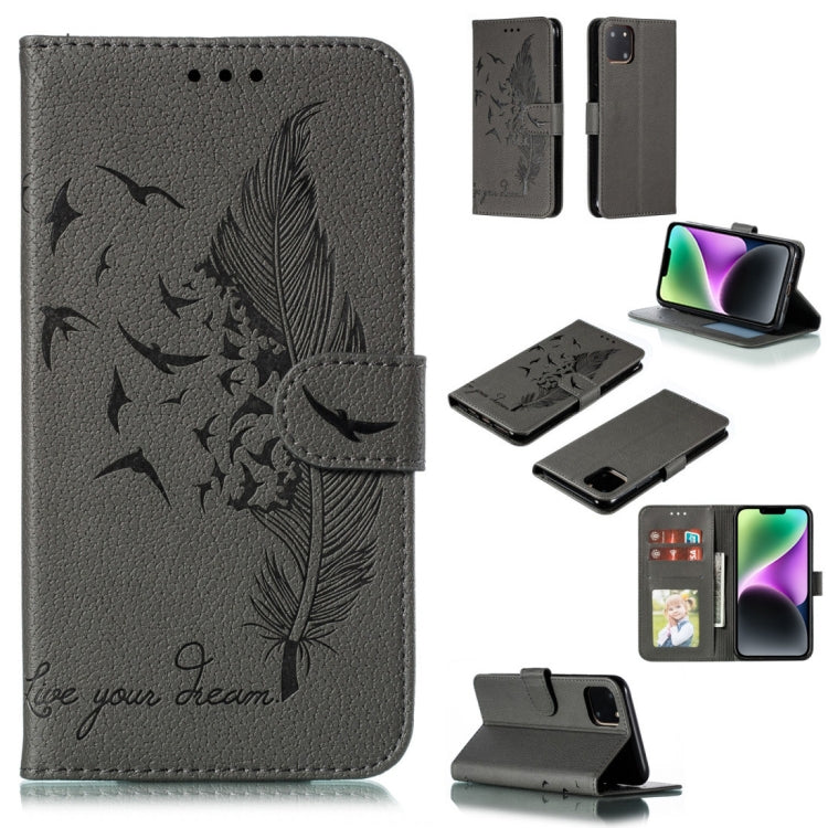 Handyhülle aus Leder mit Feder- und Litschi-Muster, für iPhone 17 Pro Max, für iPhone 17 Pro, für iPhone 17, für iPhone Air, für iPhone 15 Pro Max, für iPhone 15 Pro, für iPhone 15 Plus, für iPhone 15