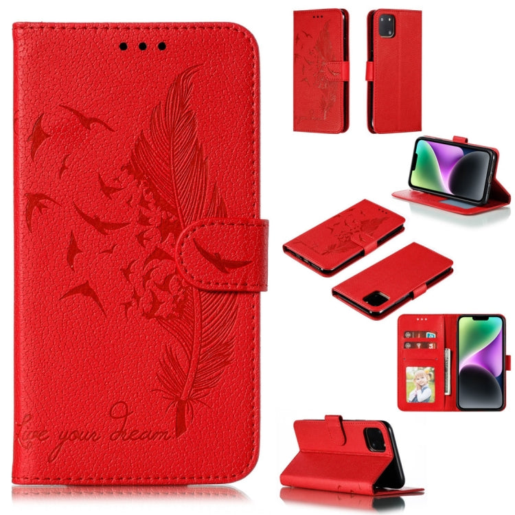 Handyhülle aus Leder mit Feder- und Litschi-Muster, für iPhone 17 Pro Max, für iPhone 17 Pro, für iPhone 17, für iPhone Air, für iPhone 15 Pro Max, für iPhone 15 Pro, für iPhone 15 Plus, für iPhone 15