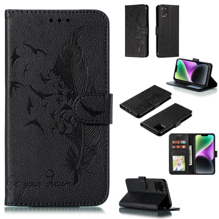Handyhülle aus Leder mit Feder- und Litschi-Muster, für iPhone 17 Pro Max, für iPhone 17 Pro, für iPhone 17, für iPhone Air, für iPhone 15 Pro Max, für iPhone 15 Pro, für iPhone 15 Plus, für iPhone 15