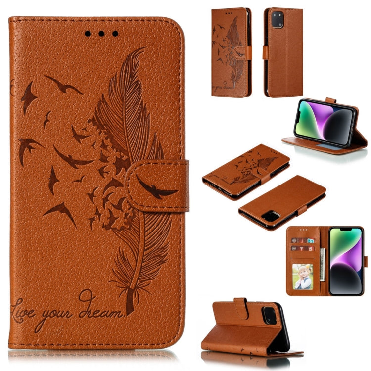 Handyhülle aus Leder mit Feder- und Litschi-Muster, für iPhone 17 Pro Max, für iPhone 17 Pro, für iPhone 17, für iPhone Air, für iPhone 15 Pro Max, für iPhone 15 Pro, für iPhone 15 Plus, für iPhone 15