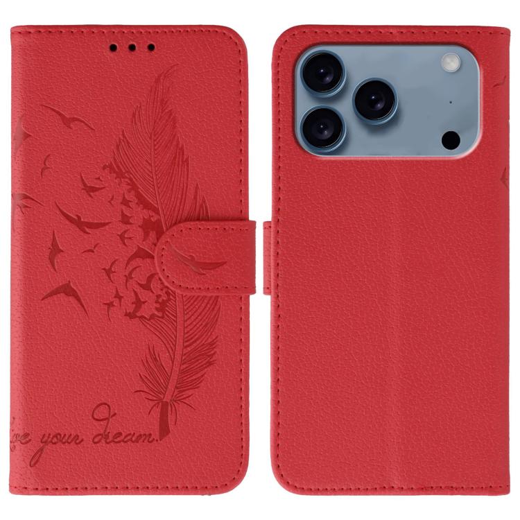 Handyhülle aus Leder mit Feder- und Litschi-Muster, für iPhone 17 Pro Max, für iPhone 17 Pro, für iPhone 17, für iPhone Air, für iPhone 15 Pro Max, für iPhone 15 Pro, für iPhone 15 Plus, für iPhone 15