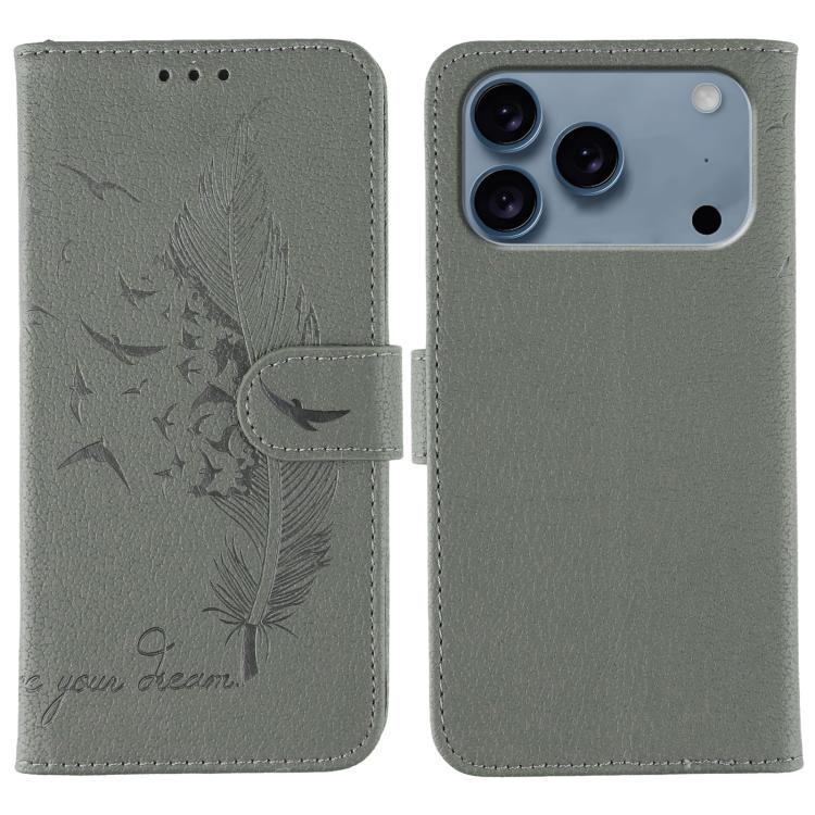 Handyhülle aus Leder mit Feder- und Litschi-Muster, für iPhone 17 Pro Max, für iPhone 17 Pro, für iPhone 17, für iPhone Air, für iPhone 15 Pro Max, für iPhone 15 Pro, für iPhone 15 Plus, für iPhone 15