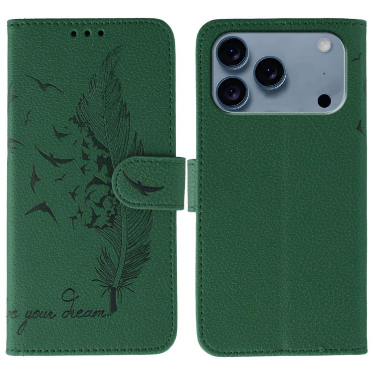 Handyhülle aus Leder mit Feder- und Litschi-Muster, für iPhone 17 Pro Max, für iPhone 17 Pro, für iPhone 17, für iPhone Air, für iPhone 15 Pro Max, für iPhone 15 Pro, für iPhone 15 Plus, für iPhone 15