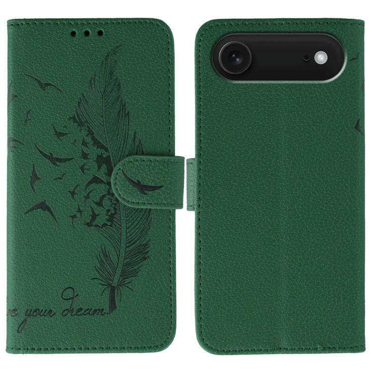 Handyhülle aus Leder mit Feder- und Litschi-Muster, für iPhone 17 Pro Max, für iPhone 17 Pro, für iPhone 17, für iPhone Air, für iPhone 15 Pro Max, für iPhone 15 Pro, für iPhone 15 Plus, für iPhone 15
