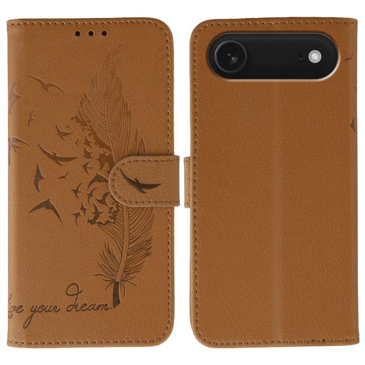 Handyhülle aus Leder mit Feder- und Litschi-Muster, für iPhone 17 Pro Max, für iPhone 17 Pro, für iPhone 17, für iPhone Air, für iPhone 15 Pro Max, für iPhone 15 Pro, für iPhone 15 Plus, für iPhone 15