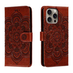 Mandala Embossing Pattern Horizontal Flip Leather Phone Case, For iPhone 16 Pro Max, For iPhone 16 Pro, For iPhone 16 Plus, For iPhone 16, For iPhone 15 Pro Max, For iPhone 15 Pro