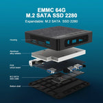 GXMO N42 Windows 11 Intel Gemini Lake N4020C Mini PC NVME SSD WiFi Mini-Desktop-Computer, 4GB+64GB, 4GB+64GB+256GB
