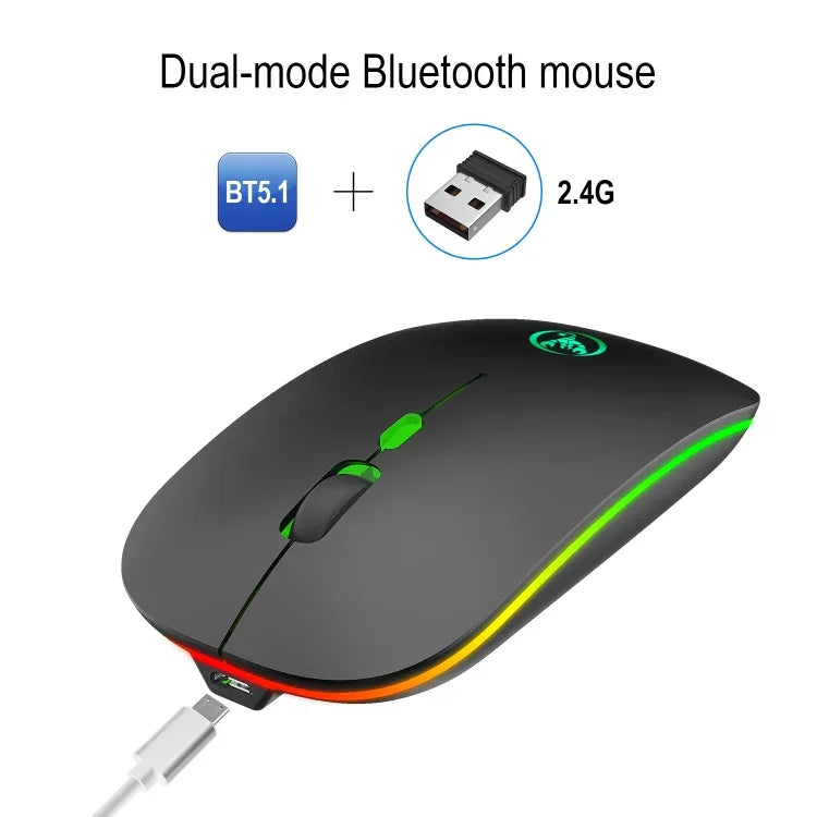 HXSJ T18 2,4 GHz 1600 dpi Dual-Modus-Funkmaus mit Beleuchtung, USB + Bluetooth 5.1, wiederaufladbar
