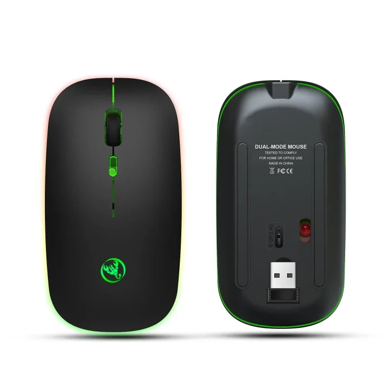 HXSJ T18 2,4 GHz 1600 dpi Dual-Modus-Funkmaus mit Beleuchtung, USB + Bluetooth 5.1, wiederaufladbar