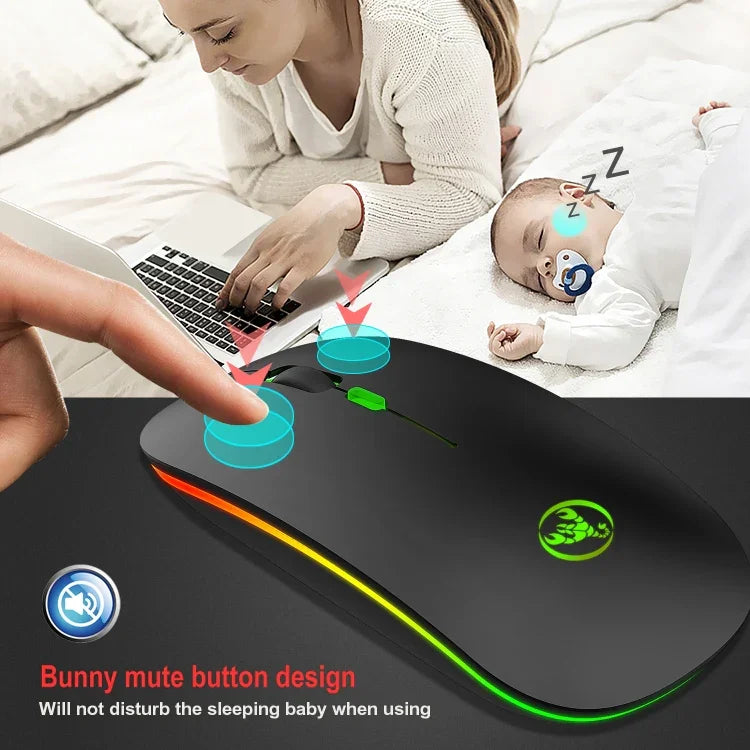 HXSJ T18 2,4 GHz 1600 dpi Dual-Modus-Funkmaus mit Beleuchtung, USB + Bluetooth 5.1, wiederaufladbar