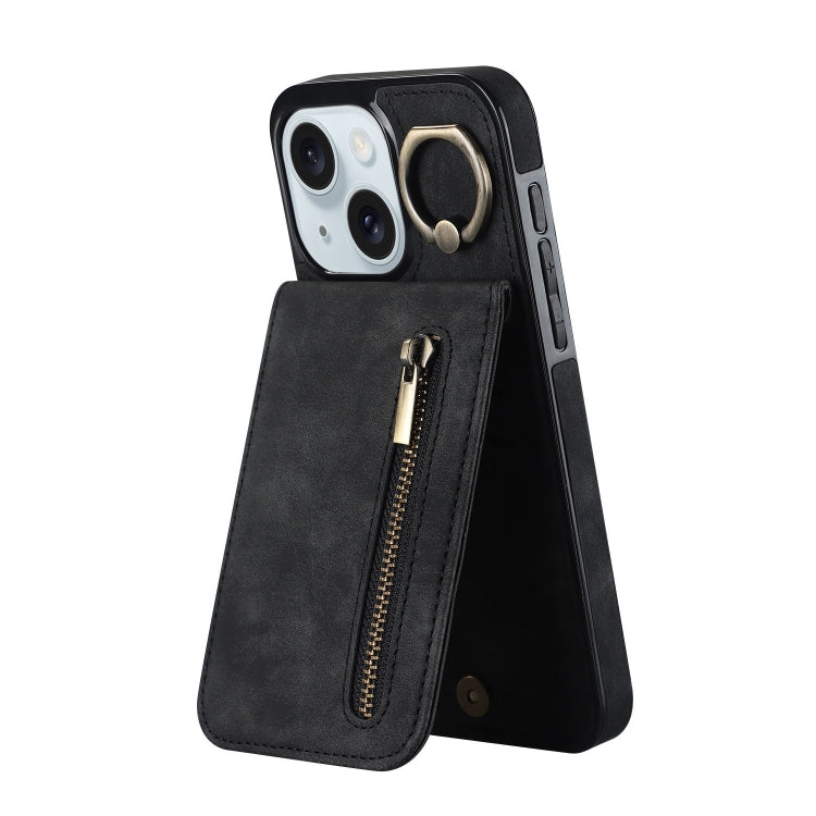 Retro Ring und Reißverschluss RFID-Kartenfach Handyhülle, für iPhone 16 Pro, für iPhone 16 Plus, für iPhone 16, für iPhone 15 Pro Max, für iPhone 15 Pro, für iPhone 15 Plus