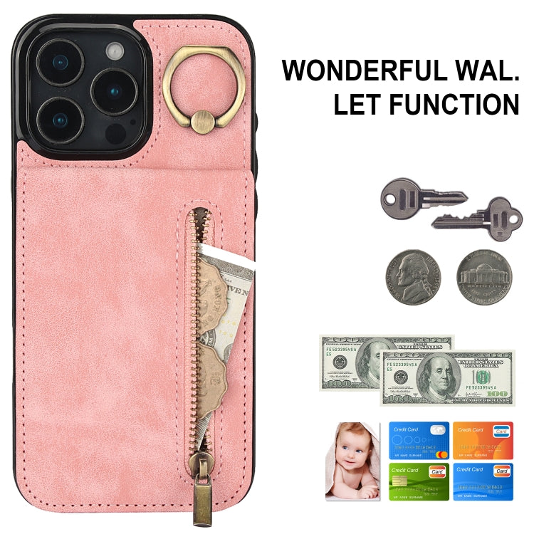 Retro Ring und Reißverschluss RFID-Kartenfach Handyhülle, für iPhone 16 Pro, für iPhone 16 Plus, für iPhone 16, für iPhone 15 Pro Max, für iPhone 15 Pro, für iPhone 15 Plus