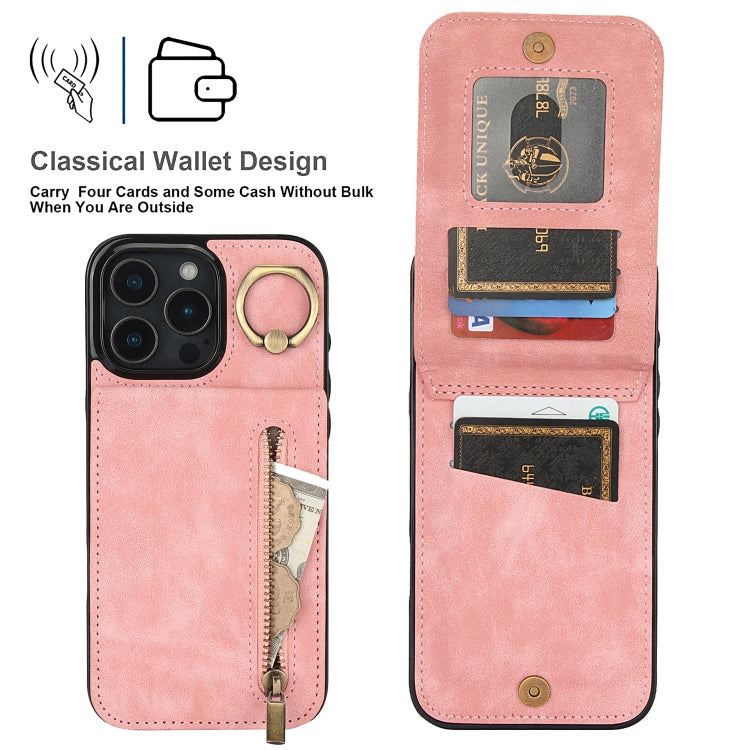 Retro Ring und Reißverschluss RFID-Kartenfach Handyhülle, für iPhone 16 Pro, für iPhone 16 Plus, für iPhone 16, für iPhone 15 Pro Max, für iPhone 15 Pro, für iPhone 15 Plus